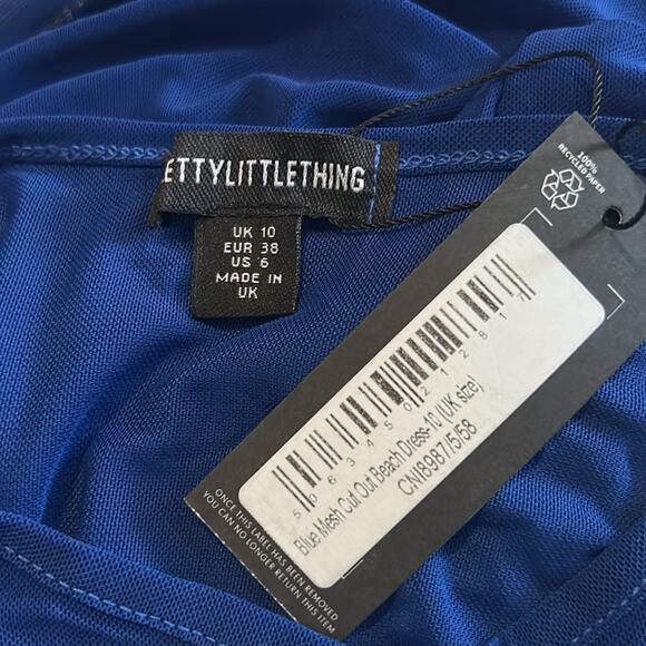 PrettyLittleThing Blue Mesh Cut Out Beach Dress Size US 6 – NWT Sheer Cover-Up - Picture 6 of 8